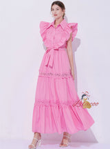 Heavy Industry Stitching Lapel Long Dress