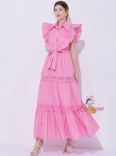 Heavy Industry Stitching Lapel Long Dress