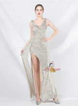 V-neck Mermaid Sequins Beading Prom Dress