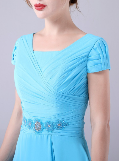 Blue Chiffon Pleats Beading Mother Of The Bride Dress