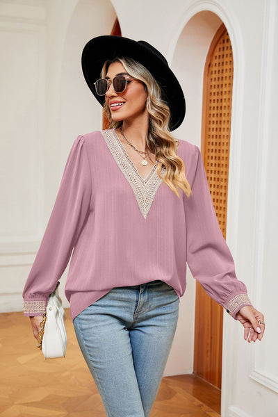 V-neck Stitching Loose Long Sleeves