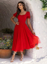 Short Sleeve Square Neck Party Dress