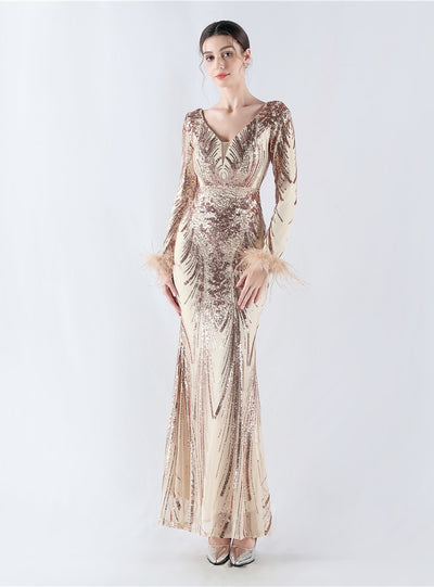 Long Sleeve Mermaid Sequins Prom Dress