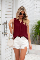 Solid Color V-neck Loose Chiffon Sleeveless Vest