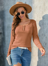 Round Neck Long Sleeve Solid Color T-shirt