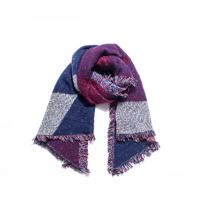 Thickened Contrast Raw Edge Plaid Bevel Scarf