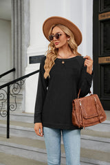 Round Neck Contrast Loose Long Sleeve T-shirt