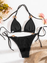 Sexy Solid Color Rope Beach Split Bikini