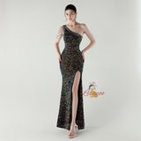 Mermaid Sequins One Shoulder Beading Prom Dress