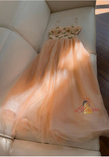 Orange Tulle Straps Beading Prom Dress