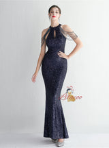 Mermaid Sequins Halter Beading Prom Dress