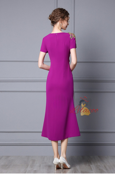 Black Short Sleeve Beading Mother Of The Bride Dress