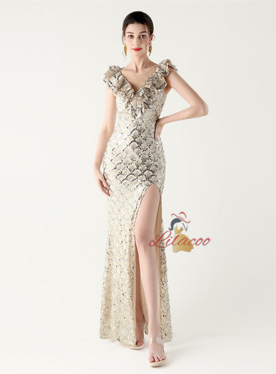 Mermaid Sequins Split Prom Dress