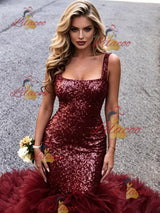 Bugrundy Mermaid Sequins Straps Prom Dress