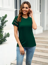 Spliced Lace Round Neck T-shirt