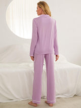 Solid Color Long Sleeve Trousers Pajamas Suit