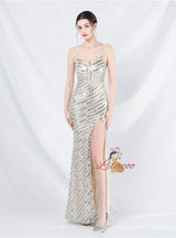 Mermaid Sequins Spaghetti Straps Split Prom Dress