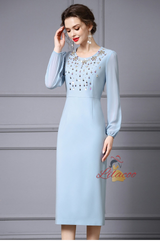 Fuchsia Long Sleeve Beading Mother Of The Bride Dress