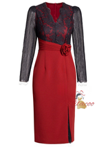 Red Lace V-neck Mother Of The Bride Dress