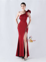 Mermaid One Shoulder Split Beading Prom Dress