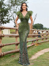 Sexy Deep V Sequined Evening Dress