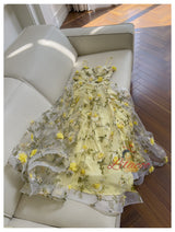 Yellow Tulle Print 3D Flower Prom Dress