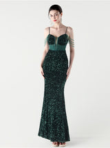 Mermaid Sequins Spaghetti Straps Appliques Prom Dress