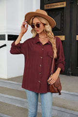 Solid Color Lapel Pocket Long Sleeve Coat
