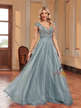 V-neck Sequin Tulle Prom Dress