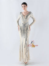 Long Sleeve Sequins V-neck Prom Dress