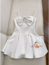 White Sling Bow Short Dress