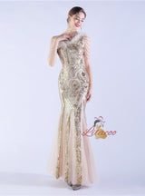 Mermaid Sequins One Shoulder Beading Prom Dress