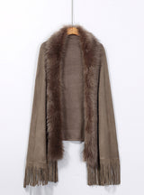 Large Size Fur Collar Fringed Cardigan Shawl Coat