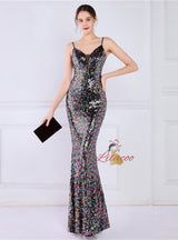 Mermaid Sequins Spaghetti Straps Prom Dress