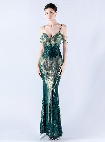 Mermaid Sequins Spaghetti Straps Prom Dress