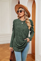 Solid Color Round Neck Twisted Long Sleeve T-shirt
