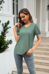 V-neck Spliced Hemmed Short Sleeve T-shirt