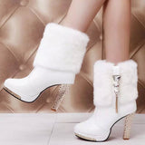 Waterproof Platform High Heel Thick Heel Rhinestone Boots