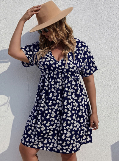 Holiday Style Printed V-neck Dress