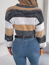 Color Matching Lantern Sleeve Sweater