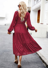 Solid Color Square Collar Long Sleeve Dress