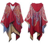 Peacock Jacquard Cashmere-like Hooded Cloak Shawl