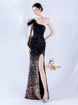 Sequins One Shoulder Split Prom Dress