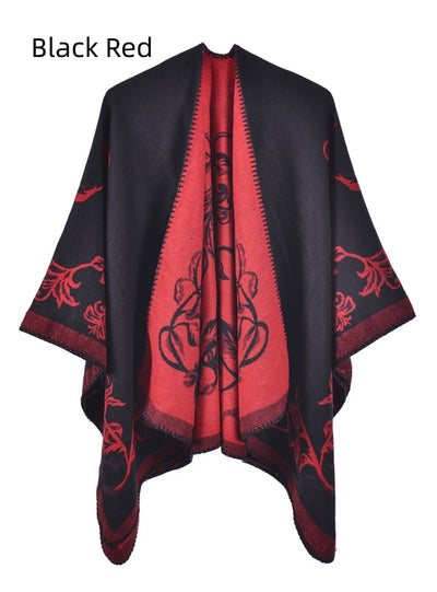 Jacquard Split Warm Padded Shawl