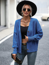 V-neck Button Solid Color Cardigan Sweater Coat