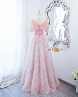 Pink Tassel Sequins Beading Prom Dress