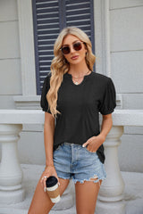 Solid Color V-neck Loose Short-sleeved T-shirt