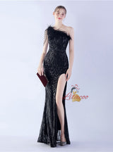 Mermaid Sequins One Shoulder Beading Prom Dress