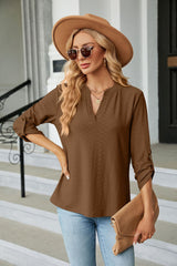 Solid Color V-neck Button Loose T-shirt