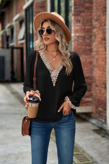 Jacquard Chiffon Long-sleeved Loose V-neck Top